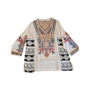 John mark embroidered tunic top womens medium boho festival preppy